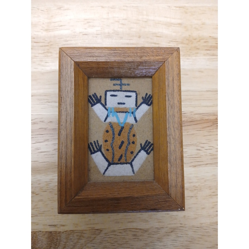 Navajo Sand Painting Water Creature V Brown Yei Bei Chai Small Wood Frame